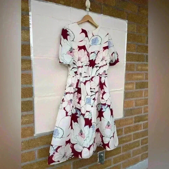 CAROLINA HERRERA Oleander Print Silk Fit & flare dress size 10 - Picture 13 of 17